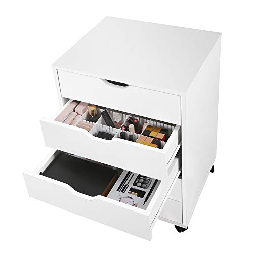 DEVAISE 5Drawer Chest, Wood Storage Dresser with Wheels, White