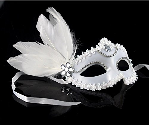 3 Pack Lace Sexy Mask Masquerade Party Costume Mask with Feather white&black - Image 9