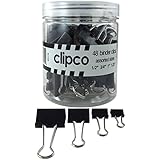 Clipco Binder Clips Jar Assorted Sizes Micro Mini Small and Medium Black (48-Pack)