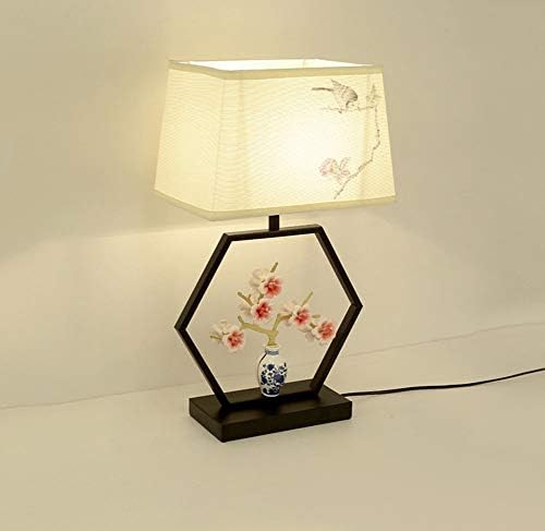 Modern Chinese Style Table Light,Golden Plum Blossom Cloth Lampshade Desk Lamp,Living Room Bedroom Study Light Lamp [Energy Class A]