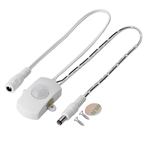 PIR Motion Sensor, 5A DC 6-24V Mini PIR Infrared Motion Sensor Detector LED Strip Automatic USB Interface 5-7m (White)