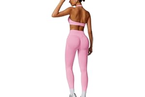 Seamless Workout Sets for Women 2 Piece Halter Backless Sports Bras Hidden Scrunch Leggings Yoga Outfits Gym Tracksuit