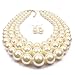 Yuhuan Faux Big White Pearl 3 Layer Chunky Necklace and Earrings Bib Costume Jewelry Set