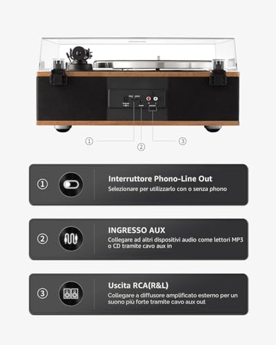 ANGELS HORN Vinyl Record Player Bluetooth HiFi Turntable with Built-in 33/45RPM Phono Preamp Speakers and AT-3600L Pickup