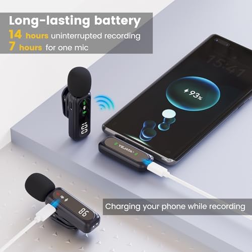 - Micrófono inalámbrico con pantalla digital de batería, cancelación de ruido omnidireccional de 360°, alcance de 30 m, pinza giratoria, para iPhone 15/16, Android, PC, iPad y tableta