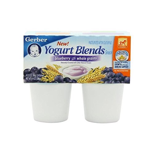 Gerber Yogurt Blends, Blueberry with Whole Grains, Crawler 4 pack, 3.5 oz cups