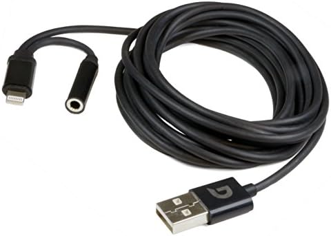 Lightning Port 2-in-1 Adapter, 3.5mm Audio and 10ft USB Charging Data Cable, Black