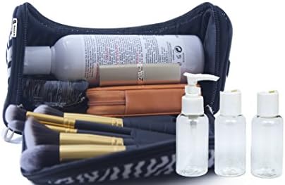 Travel Toiletry Cosmetic Makeup Storage Organizer Bag Comes With 3PC Travel Bottle Set Makeup bag Zebra Cosmetic Case Toiletry Bags Travel Storage Organizer ( 8x5x4 inches, Black and White Zebra)