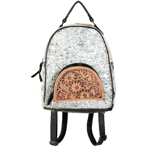 American Darling Brown/White Cowhide Hair-on Backpack Purse Hand Tooled Leather. ADBG1165 American Darling Backpack Hand Tooled Hair-On  main image 3