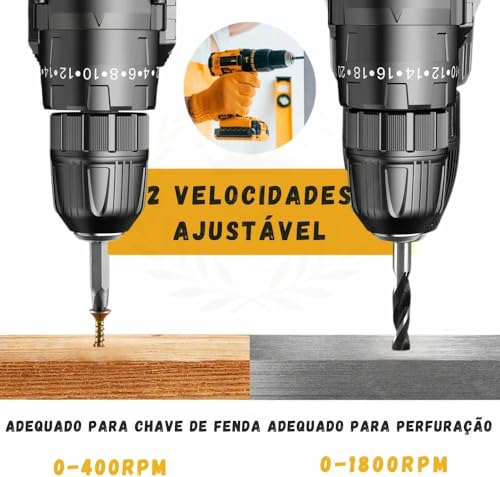 Furadeira e Parafusadeira de Impacto Sem Fio 48V Com LED, 2 Baterias Recarregáveis, Kit 32 Acessórios + Maleta Completa Premium – Alta Potência para Uso Profissional e Doméstico