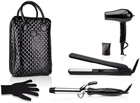 Fashionable Travel 5-Piece Hair Tool Styling Kit with Luxury Carrying Bag Included (Black)
