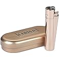 Clipper Metal Lighter - Assorted Rose Gold Color Bundles with KATZONE Silicone Protective Sleeve + Extra Flint System