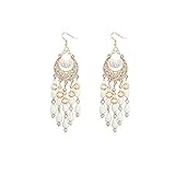 Tassel Earrings, Muranba Women Charm Bohemian Colorful Beads Ear Drops Dangle Tassels Earrings 1 Pair (White)