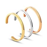 NewChiChi Stainless Steel Grooved Cuff Bangle High Polished Jewelry Bracelet for Women