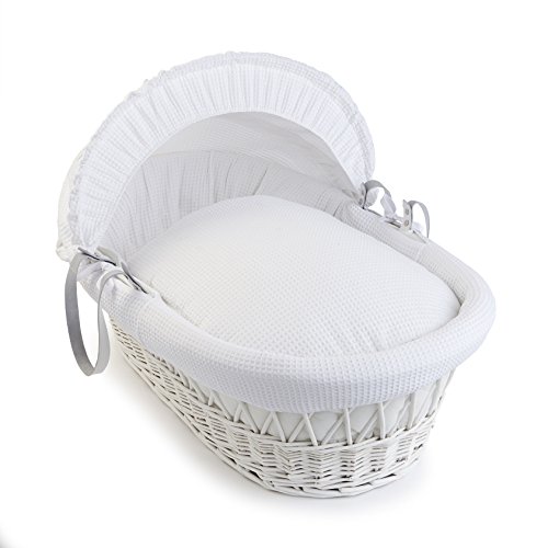 clair de lune grey wicker moses basket & deluxe rocking stand