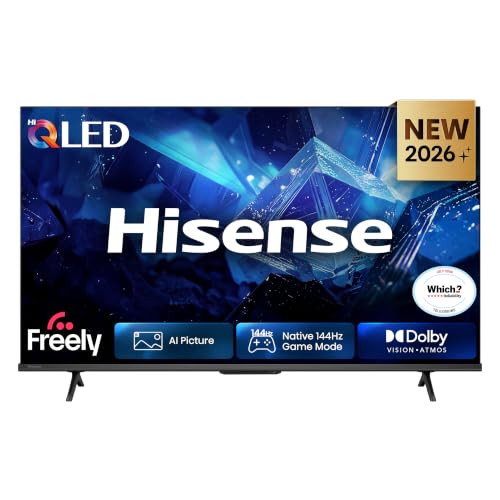 Hisense 43 43E78STUK PRO Hi-QLED 144Hz 4K Ultra HD AI Smart TV with Freely, Netflix, Disney+ and YouTube - Hi-QLED Colour, Built-in Subwoofer, AI Smooth Motion, AMD FreeSync Premium, Filmmaker Mode
