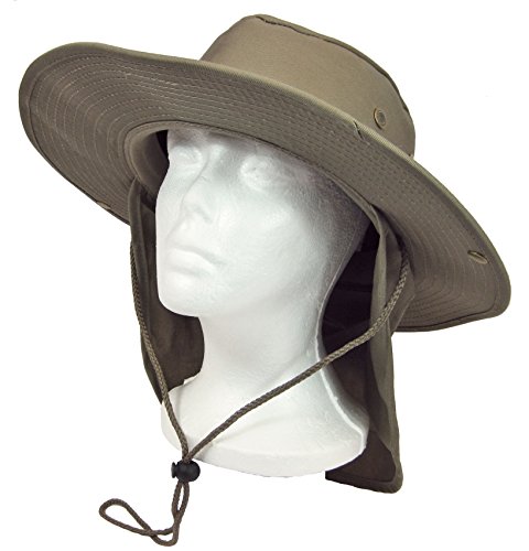 Boonie Bush Safari Outdoor Fishing Hiking Hunting Boating Snap Brim Hat Sun Cap with Neck Flap (Khaki, L)