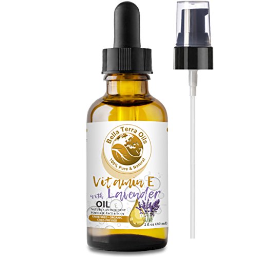 Bella Terra Oils - Organic Vitamin E Oil with Lavender 2oz - Your Route to Radiant Skin with Organic Wheat Germ Extracted D-Alpha Tocopherol, and Calming Lavender