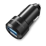 Car Charger RAVPower 24W 4.8A Metal Dual USB Car Charger Adapter, Compatible with iPhone 11/Pro/Max XS Max XR X 8 7 Plus, Ipad Pro Air Mini, Galaxy S9 S8 S7 S6 Edge Note and More (Black)