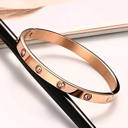 Oikupe Jewelry 18 K Gold Bangle Bracelet CZ Stone Hinged Stainless Steel with Crystal Bangle for Women Small Size 6.7",Metallic