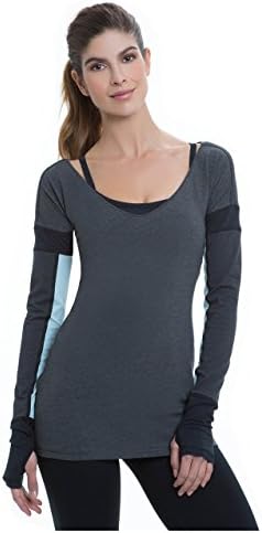 Nancy Rose Pima Cotton Patchwork Long Sleeve Tee With Thumbholes 6 Heather Dusk/Sea Spray