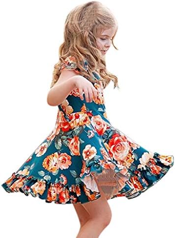 Cute Toddler Baby Girls Floral Summer Dresses Ruffle Short Sleeve Flowy Princess Mini Beach Sundress