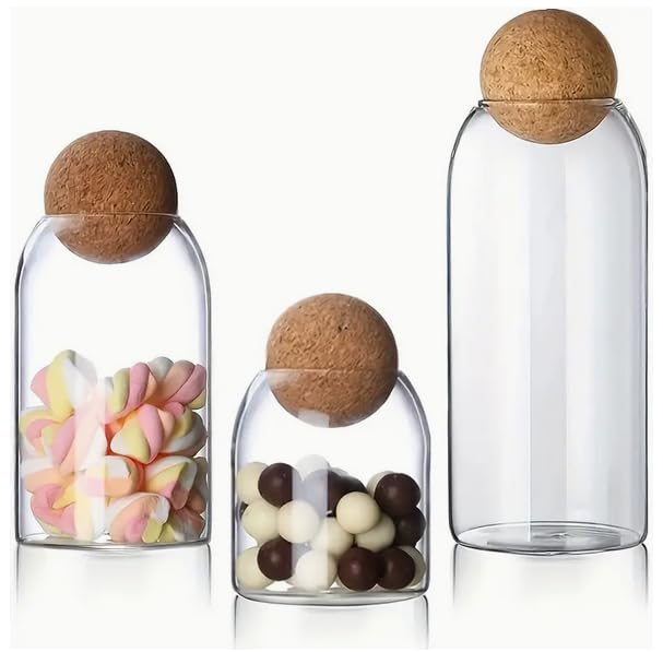 Wisifayardin Glass Storage Jars with Ball Cork Lids - 3 Pcs Set ...