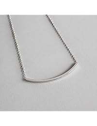VogueWe - Colgante de barra curvada de plata de ley 925, collar de sonrisa, colgante de barra de tubo sencillo, cuadrado, cadena de 18.0 in