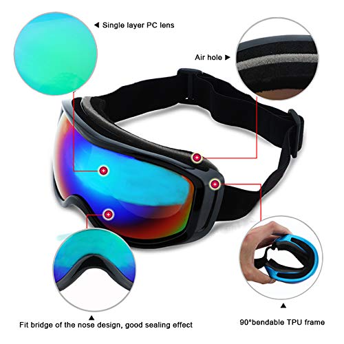 VAPELOPEK Ski Goggles OTG UV Protection Over Glasses Ski Snowboard Goggles for Men, Women&Youth (White Frame Green Lens)