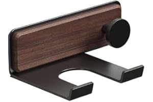 Wall Mounted Hair Dryer Holder Adhesive Blow Dryer Rack Bathroom Shelf for Home Organization(Black-Walnut&Hook)