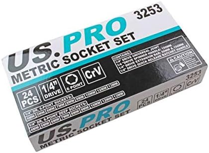 US Pro 24Pc 1/4" Dr. Metric Socket Set 4-13mm B3253, Silver, Variety Pack
