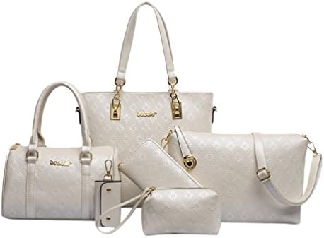 Kairuun Women Handbag Nylon Waterproof Tote Clutch Purse Key chain 6 Piece Set Bag Solid Color