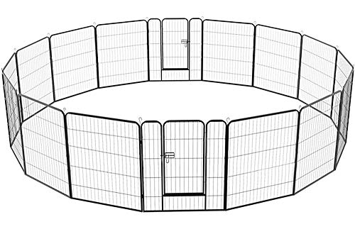 Yaheetech 32-inch Heavy Duty Dog Pen- Foldable Metal 16 Panel Dog Pen Dog Exercise Pen Barrier Kennel Portable Cat Duck Chicken Puppy Fence with Door Outdoor & Indoor Black