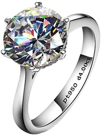Erllo 4ct Round Brilliant Nscd Sona Simulated Diamond Solitaire Wedding Engagement Ring - Finger Size 4-10