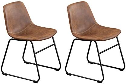Eating Chairs,Classic Pu Leather-based Chairs for Kitchen Room,Set of two (Golden Browm)