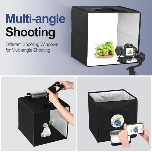 EMART Photo Light Box 40 x 40 cm Photo Studio with 120 LED Lights | 6 Waterproof Bottoms, Portable Adjustable Shooting Tent Kit, Jewelry and Small Items