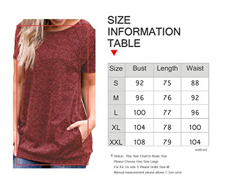 image for Miskely Women's Round Neck Short Sleeve Blouse with Pocket Casual Loos