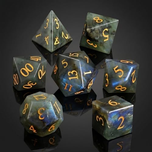 Natural Labradorite DND Dice Set,7Pcs Multi-Faceted Gemstone RPG Dice at Amazon