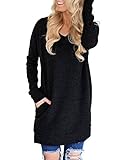Buauty V Neck Tunic Dresses for Women Long Tops to Wear with Leggings Black XL