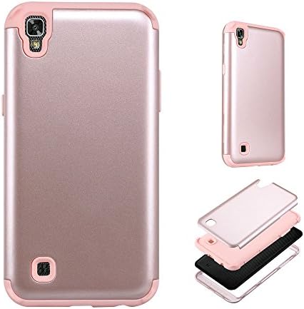 LG X Power Case,JMcase 3 in 1 Silicone Plastic Cover [Heavy Duty Bumper] Protective Case Cover(Pink) Fit for LG X Power,Sent Stylus