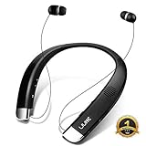 [Newest V5.0] Bluetooth Headphones Speaker 2 in 1,LIUHE Neckband Portable Wireless Headset Wearable Speaker True Stereo Sound Sweatproof Headphones with Retractable Earbuds Built-in Microphone
