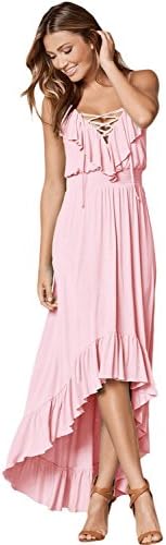 Women's Black Light Pink Lace Up V Neck Hi-low Long Boho Maxi Sexy Dress New