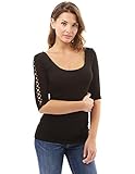 PattyBoutik Women's Crochet Lace Inset Elbow Sleeve Blouse