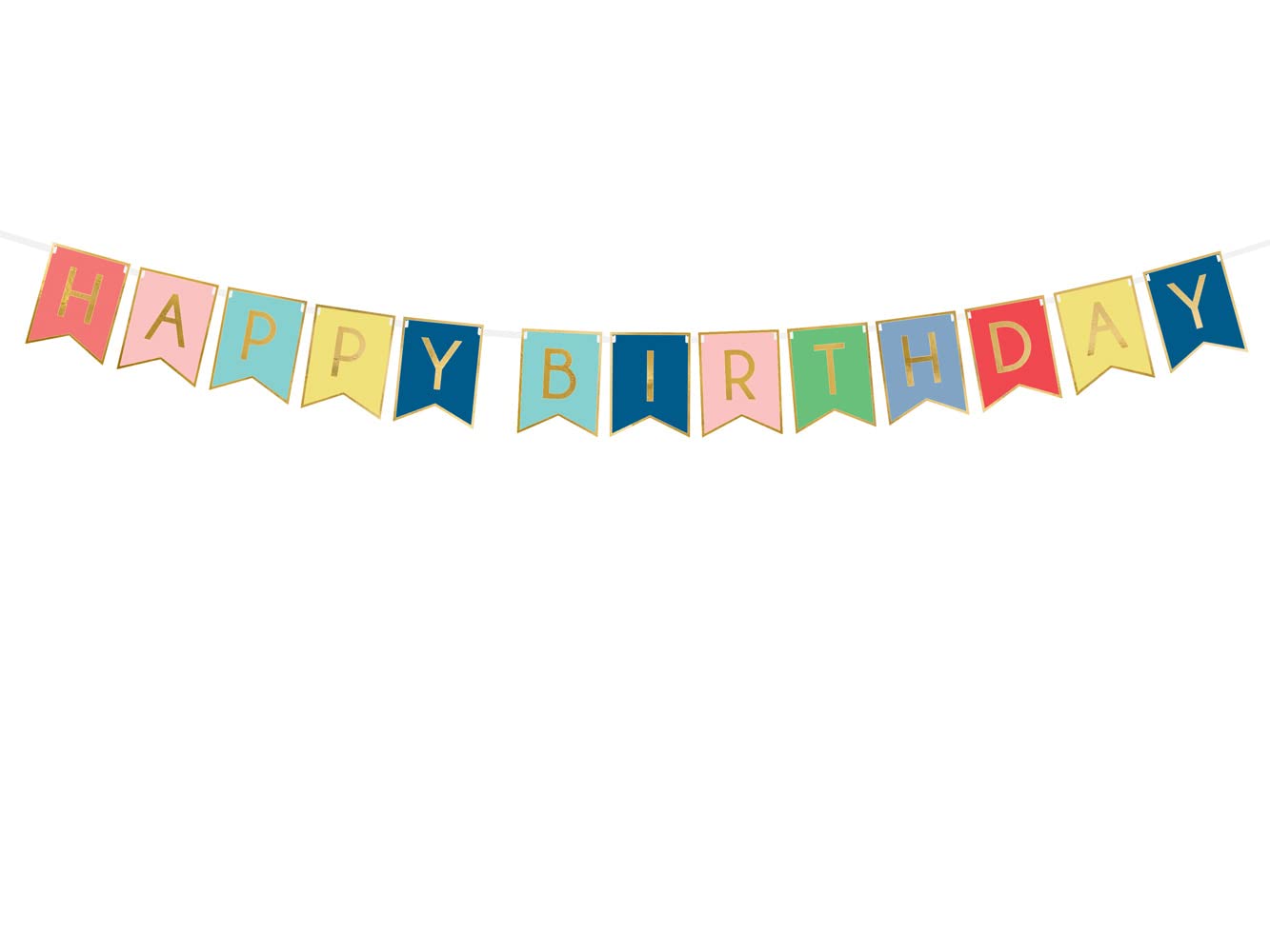 Party Decor - Coloured Bunting Banner with Happy Birthday Gold 175 cm, Colour, Grl56
