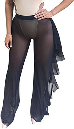 Women's Perspective Sheer Mesh Ruffle Pants Swimsuit Bikini Bottom Cover up