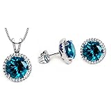 SWAROVSKI CRYSTAL Birthstone Nickel Free Earring Necklace Pendant Fashion Jewelry Set For Women - 18 Inches Chain 8mm Round - Christmas Gift