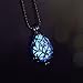FM FM42 Glow in The Dark Openwork Teardrop Locket Pendant Necklace (Deep Blue Light) GN1179