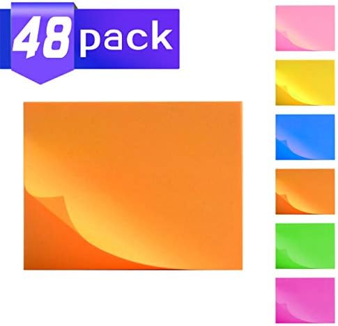 Mini Sticky Notes, Bright Colors Self-Stick Pads, 1.5×2 Inch, 48 Pads, 100 Sheets/Pad, 6 Bright Colors (Yellow, Green, Blue, Orange, Pink, Rose), Easy to Post