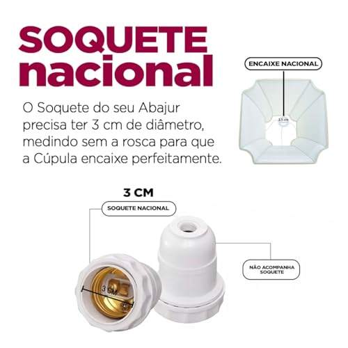 Cúpula de Abajur Grande Especial Estilo Oitavada 31cm x 21cm x 41cm Tecido Algodão Revestimento em Acetato Encaixe Nacional 3,5cm (Bege)
