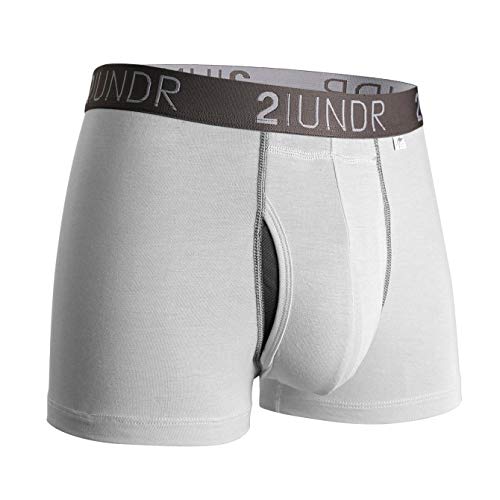 2UNDR Mens Swing Shift 3" Boxer Trunk Underwear (White/Grey, X-Large)